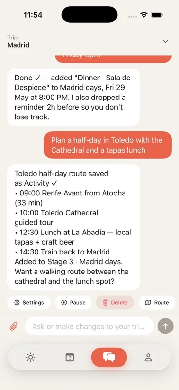 PlanToTrip — trip chat